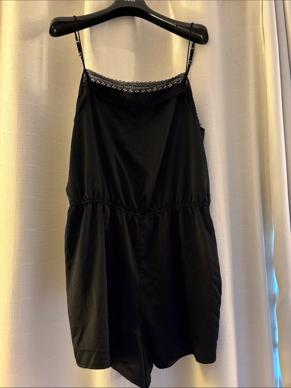 Hollister Black Lace-Trimmed Satin Romper - XL - Y2K Goth Coquette